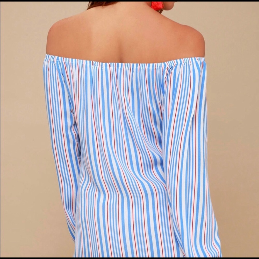Lucy Love Cape Cod Stripped Off-the-Shoulder Dress - Picture 3 of 4